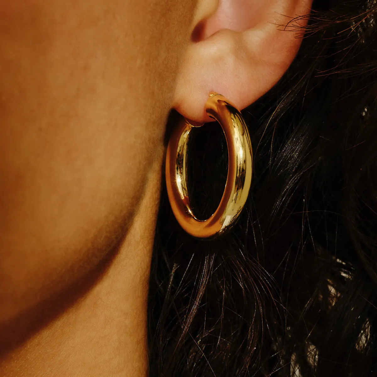 Tomfoolery Midi Chunky Tube Gold Plated Silver Hoop 30mm Online