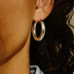 Tomfoolery Midi Chunky Tube Silver Hoop 30mm Outlet