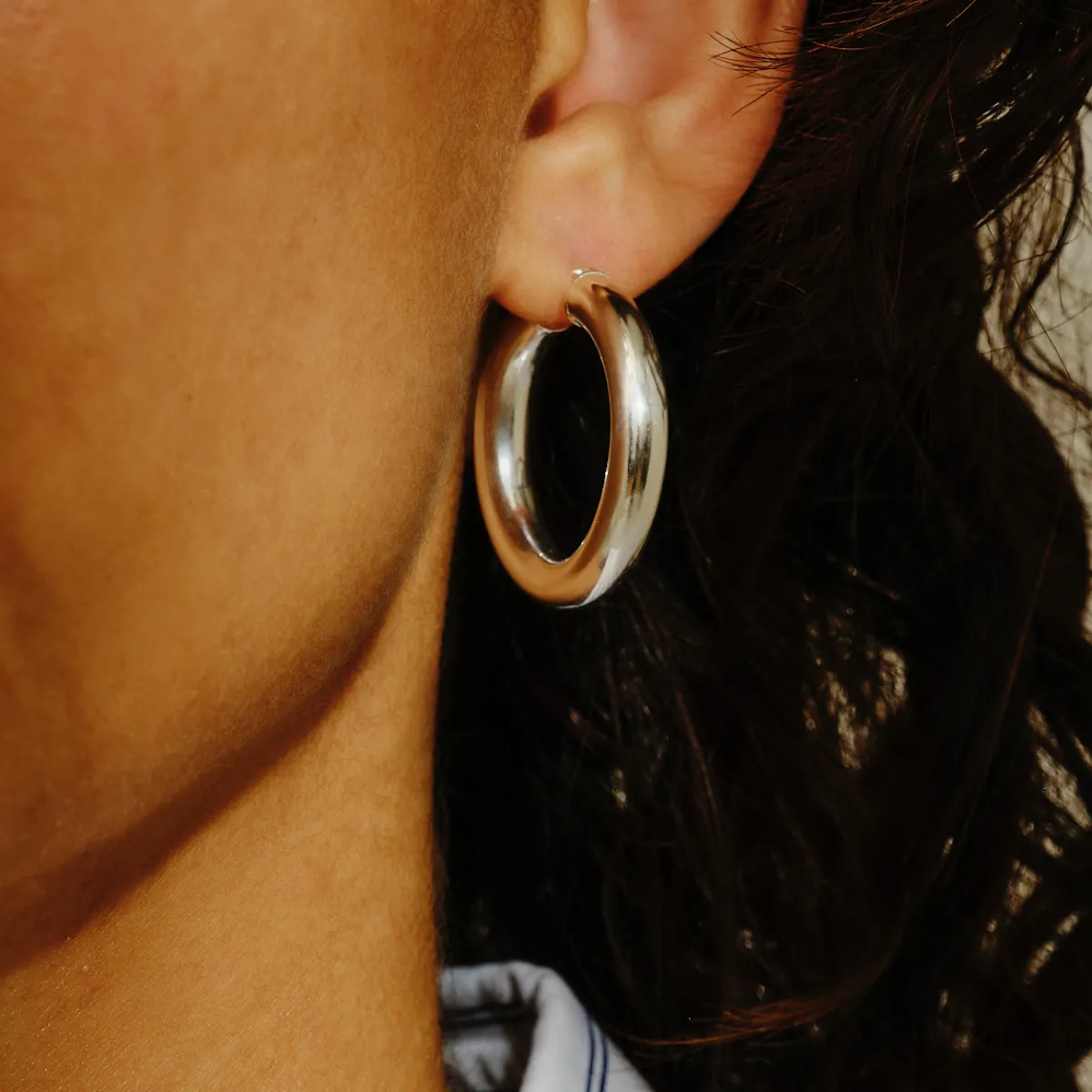 Tomfoolery Midi Chunky Tube Silver Hoop 30mm Outlet