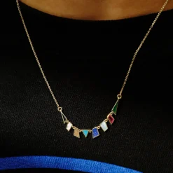 Tomfoolery Midi Tesserae Rainbow Gemstone Necklace New