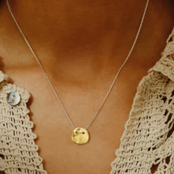 Tomfoolery Minimalist Gold Vermeil Disc Necklace New