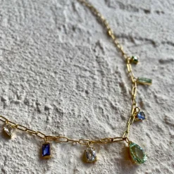 Tomfoolery Mixed Cut Gemstone Necklace New