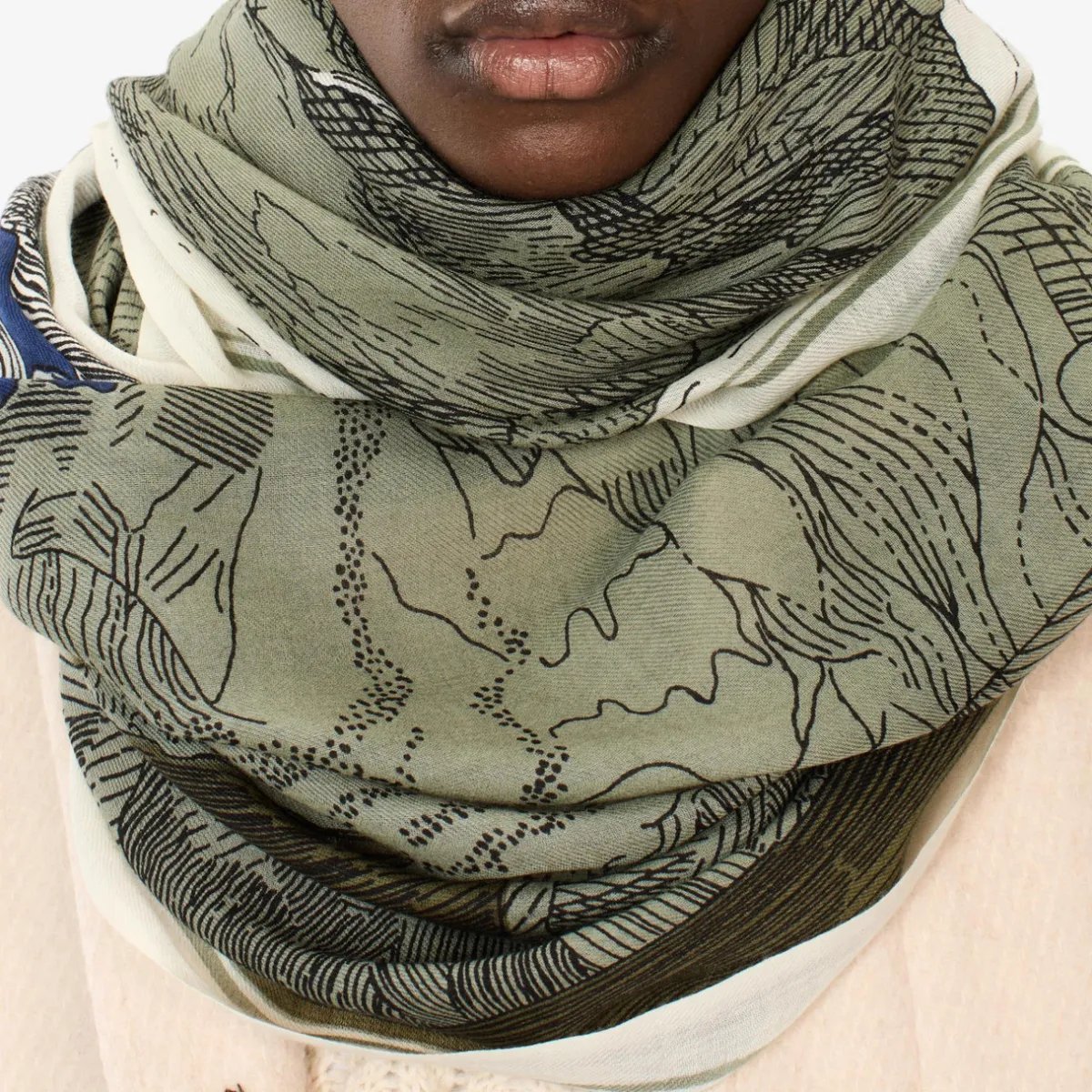 Tomfoolery Montana 70 Printed Scarf Khaki Discount