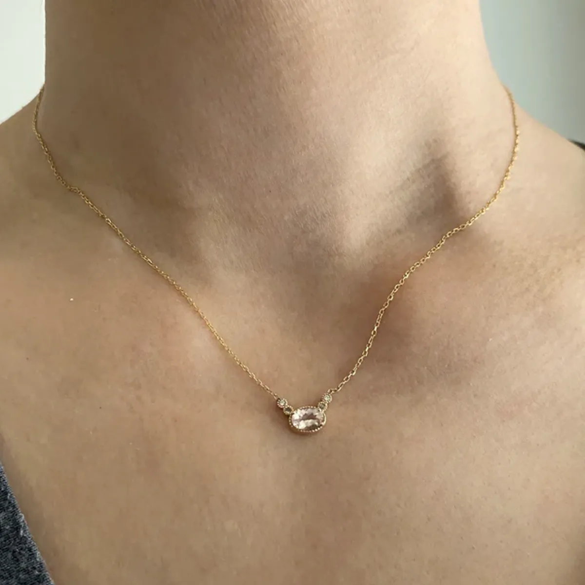 Tomfoolery Morganite & Green Sapphire Diamond Dew Necklace Clearance