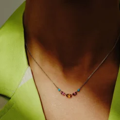 Tomfoolery Multi Gemstone Claw Set Necklace with Citrine, Tourmaline & Turquoise New