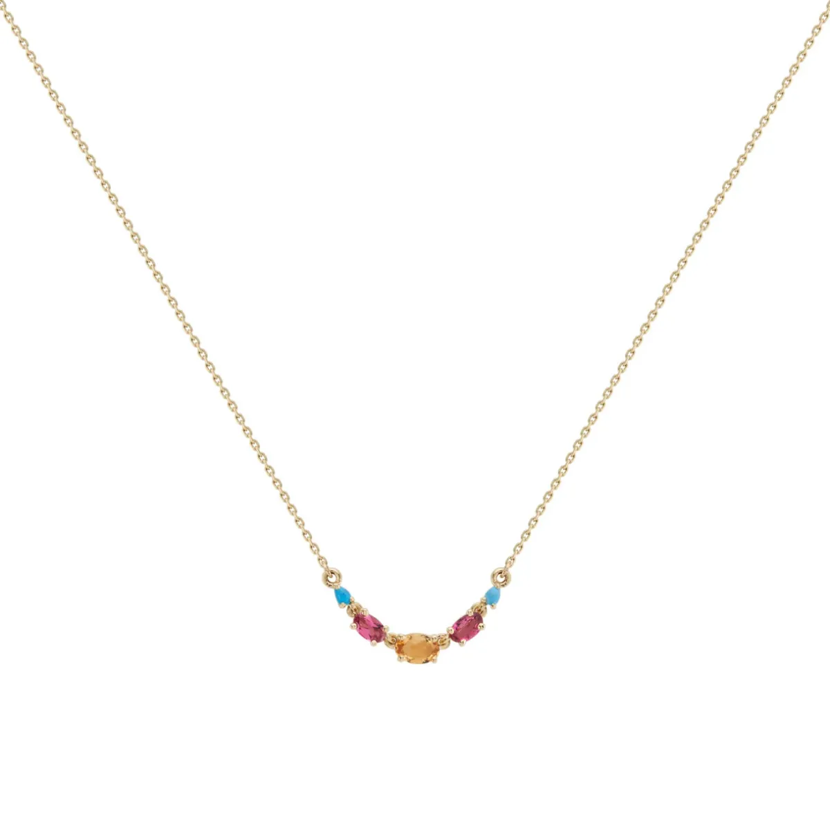 Tomfoolery Multi Gemstone Claw Set Necklace with Citrine, Tourmaline & Turquoise New