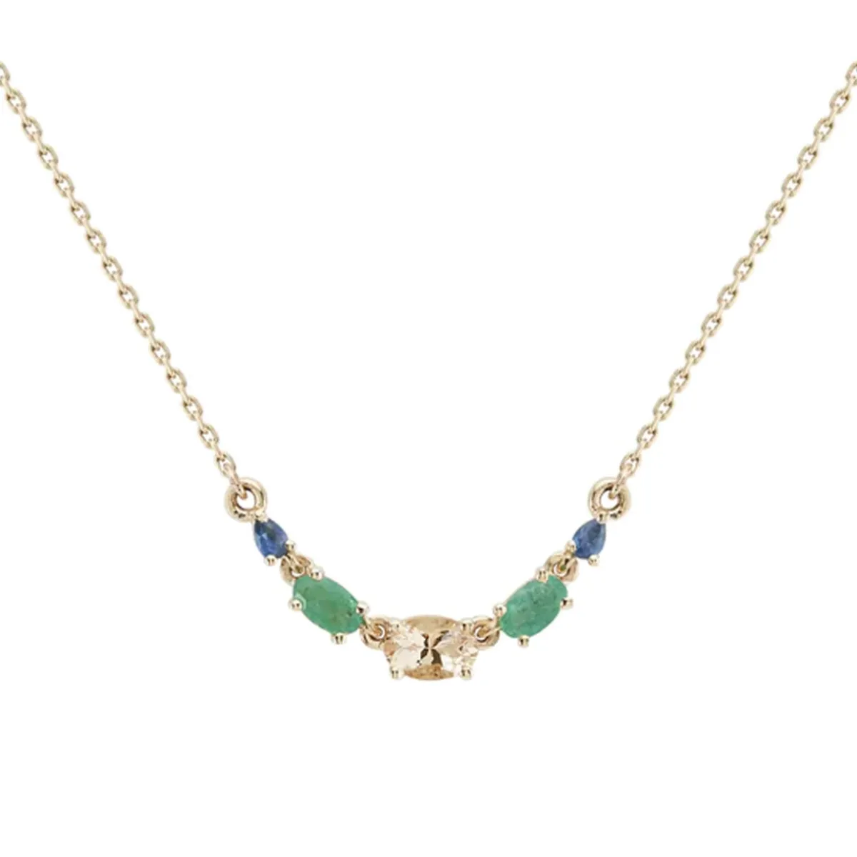 Tomfoolery Multi Gemstone Claw Set Necklace with Morganite, Emerald & Sapphire Outlet