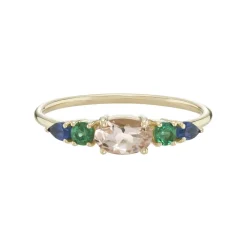 Tomfoolery Multi Gemstone Claw Set Ring with Morganite, Emerald & Blue Sapphire Sale