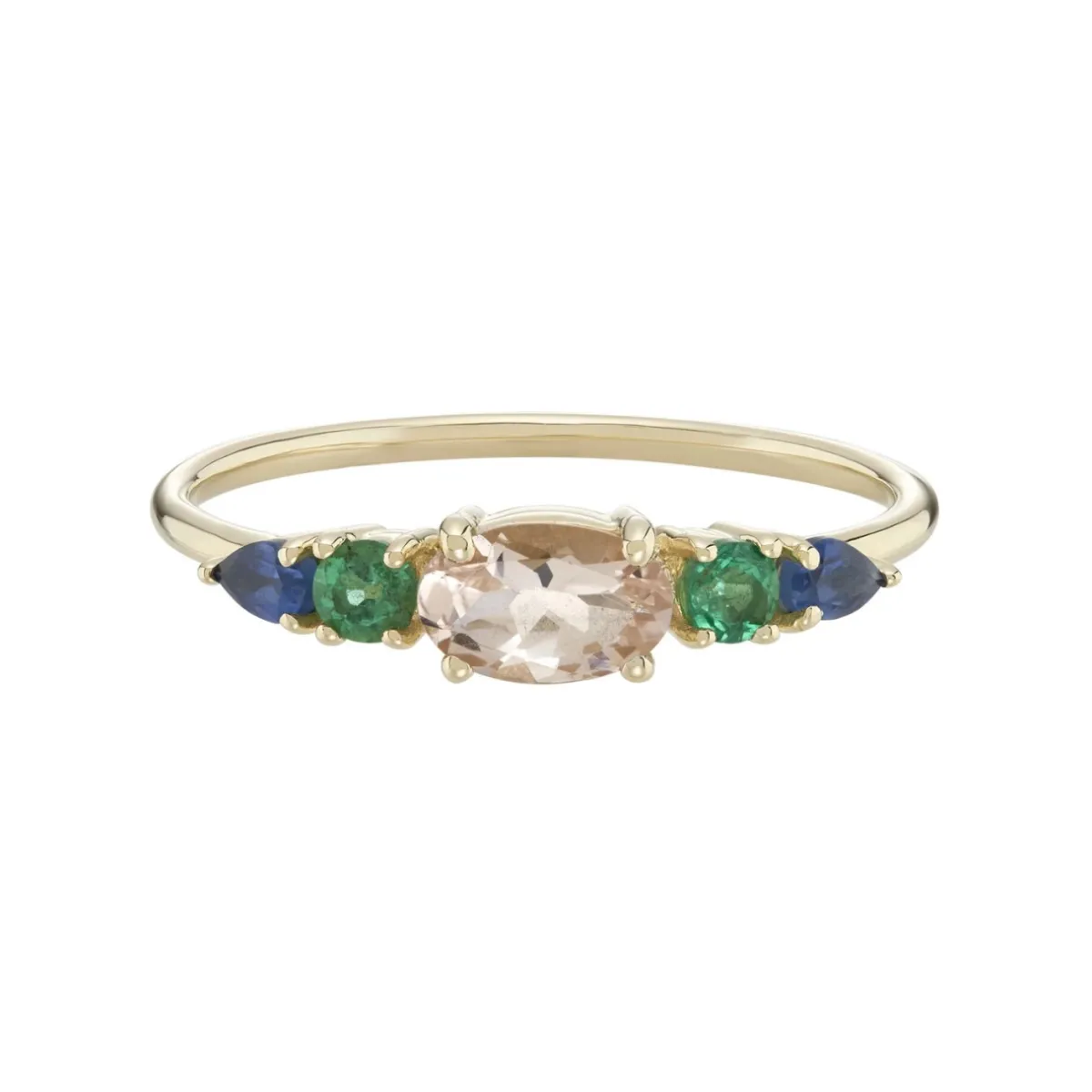 Tomfoolery Multi Gemstone Claw Set Ring with Morganite, Emerald & Blue Sapphire Sale
