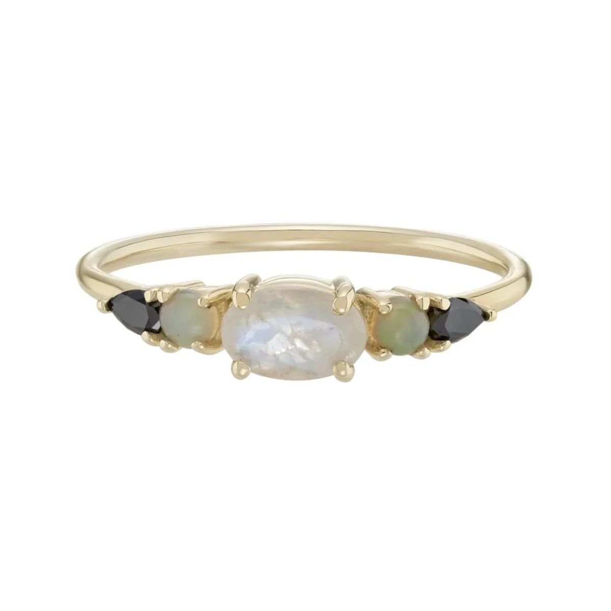 Tomfoolery Multi Gemstone Claw Set Ring with Moonstone, Opal & Black Diamond New