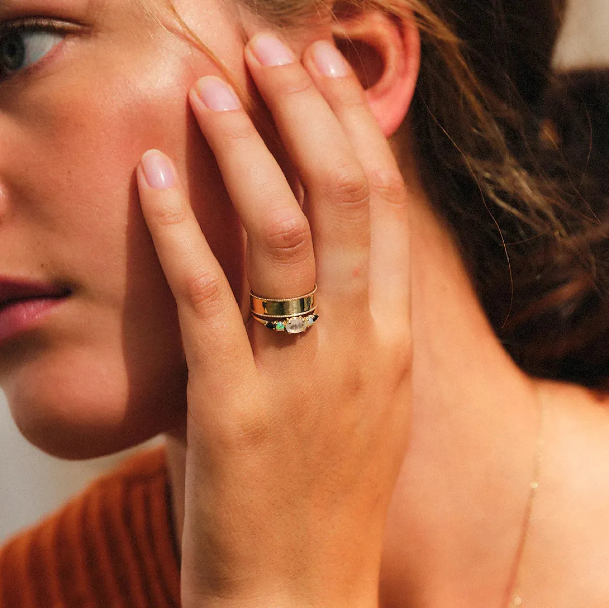 Tomfoolery Multi Gemstone Claw Set Ring with Moonstone, Opal & Black Diamond New