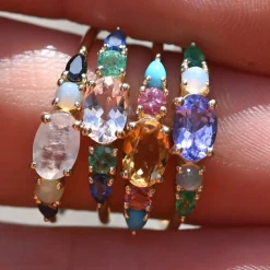 Tomfoolery Multi Gemstone Claw Set Ring with Moonstone, Opal & Black Diamond New