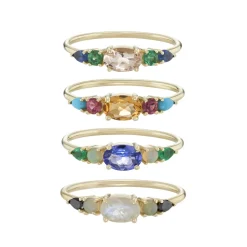 Tomfoolery Multi Gemstone Claw Set Ring with Moonstone, Opal & Black Diamond New