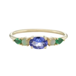 Tomfoolery Multi Gemstone Claw Set Ring with Tanzanite, Opal & Emerald New