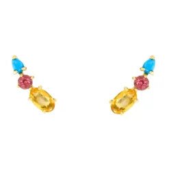 Tomfoolery Multi Gemstone Climber Studs with Citrine, Pink Tourmaline & Turquoise Clearance