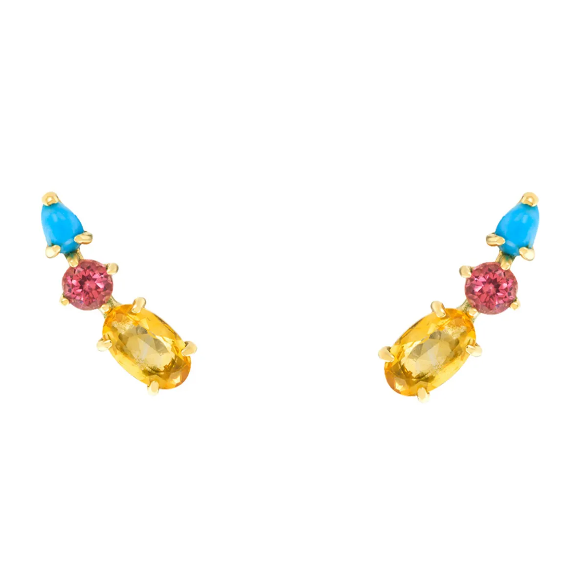 Tomfoolery Multi Gemstone Climber Studs with Citrine, Pink Tourmaline & Turquoise Clearance