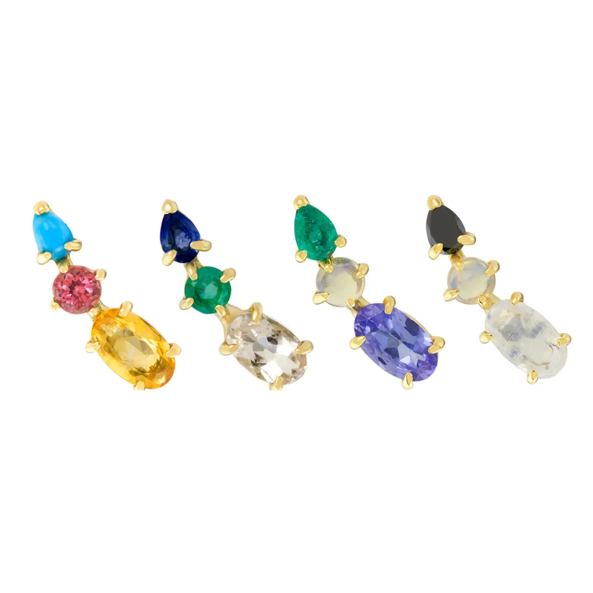 Tomfoolery Multi Gemstone Climber Studs with Citrine, Pink Tourmaline & Turquoise Clearance