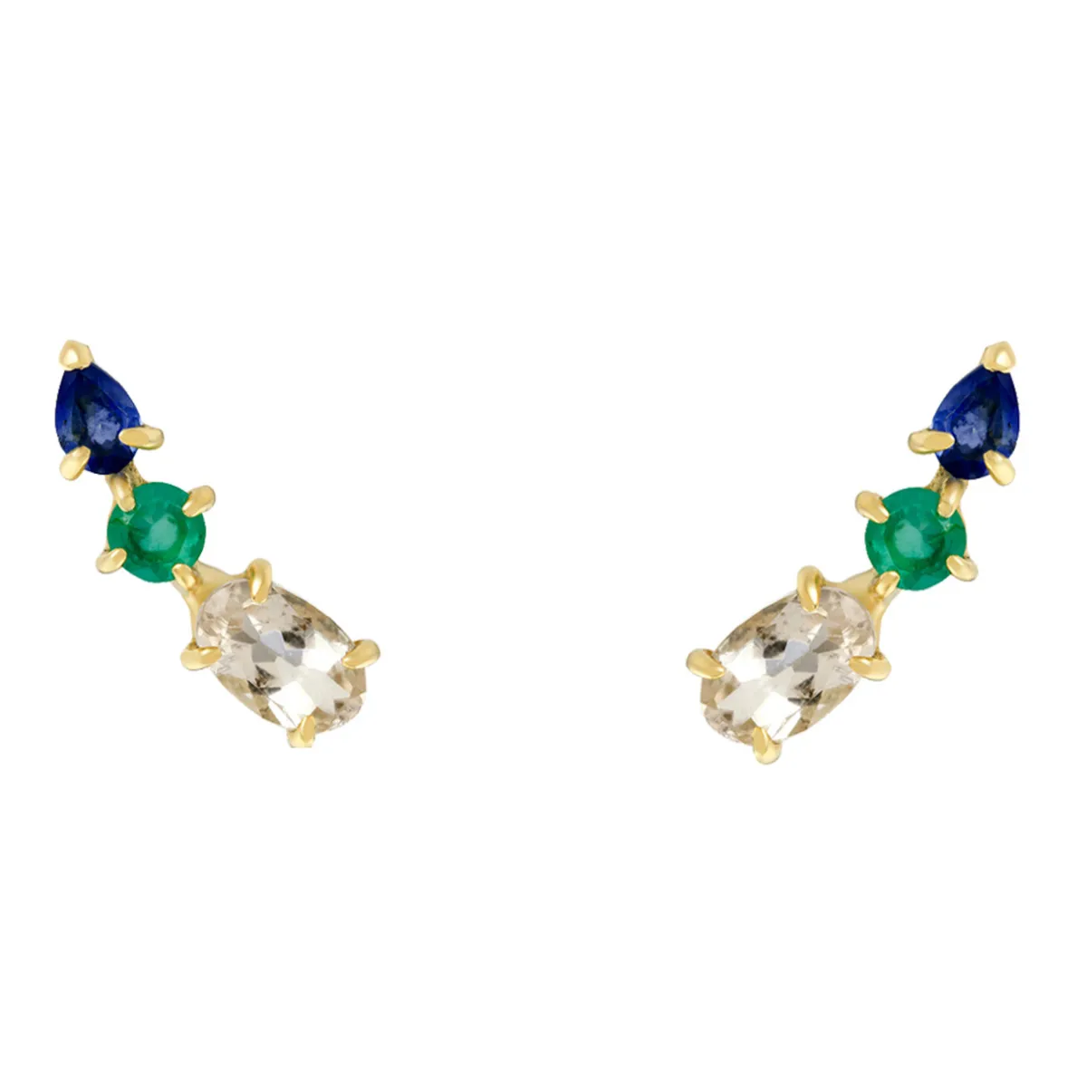 Tomfoolery Multi Gemstone Climber Studs with Morganite, Emerald & Blue Sapphire Best