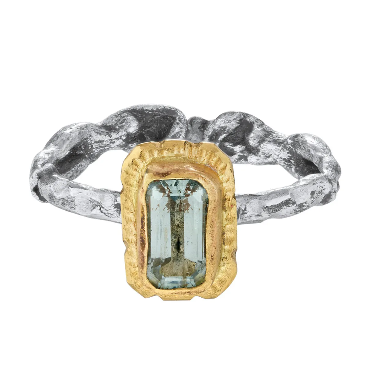 Tomfoolery ‘Muses of Love’s Reflection’ Ring with Aquamarine & 14ct Yellow Gold Fashion