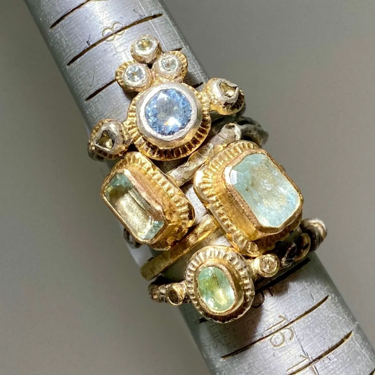 Tomfoolery ‘Muses of Love’s Reflection’ Ring with Aquamarine & 14ct Yellow Gold Fashion