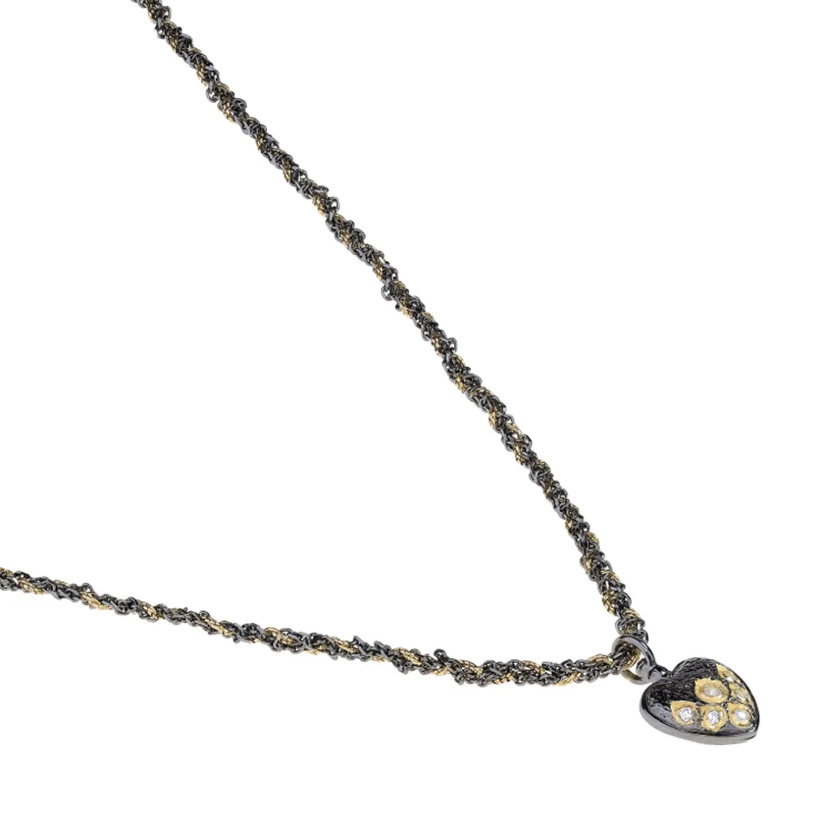 Tomfoolery N° 890 Gold & Braided Silk Ruthenium Heart Pendant Online