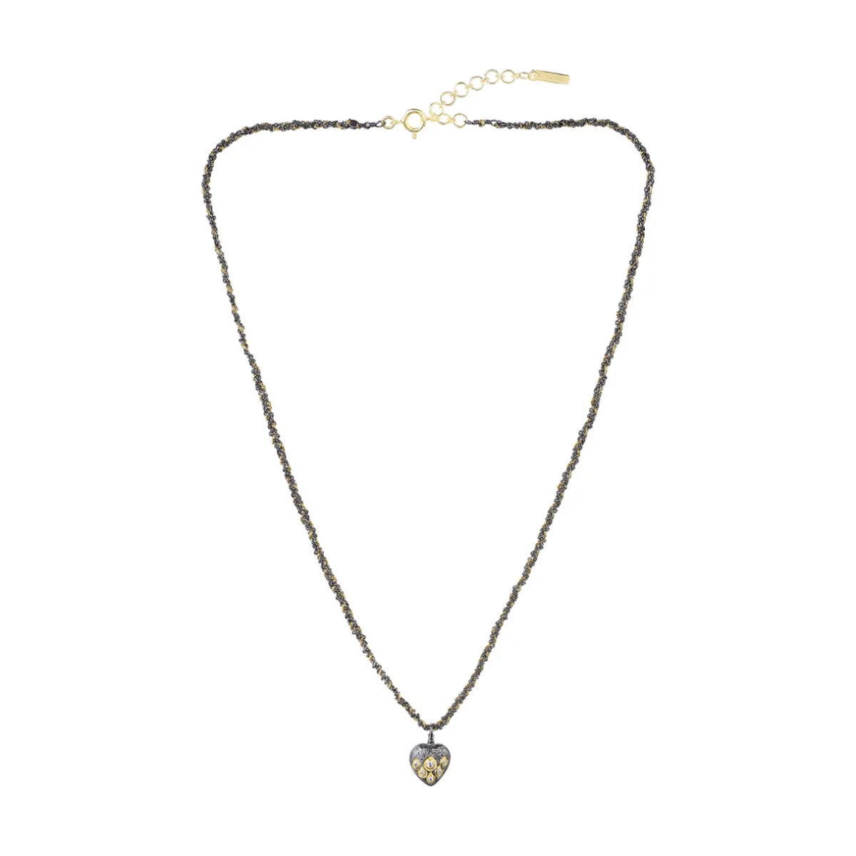 Tomfoolery N° 890 Gold & Braided Silk Ruthenium Heart Pendant Online