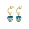 Tomfoolery N° 816 Gold & Enamel Heart Drop Hoop Earrings New
