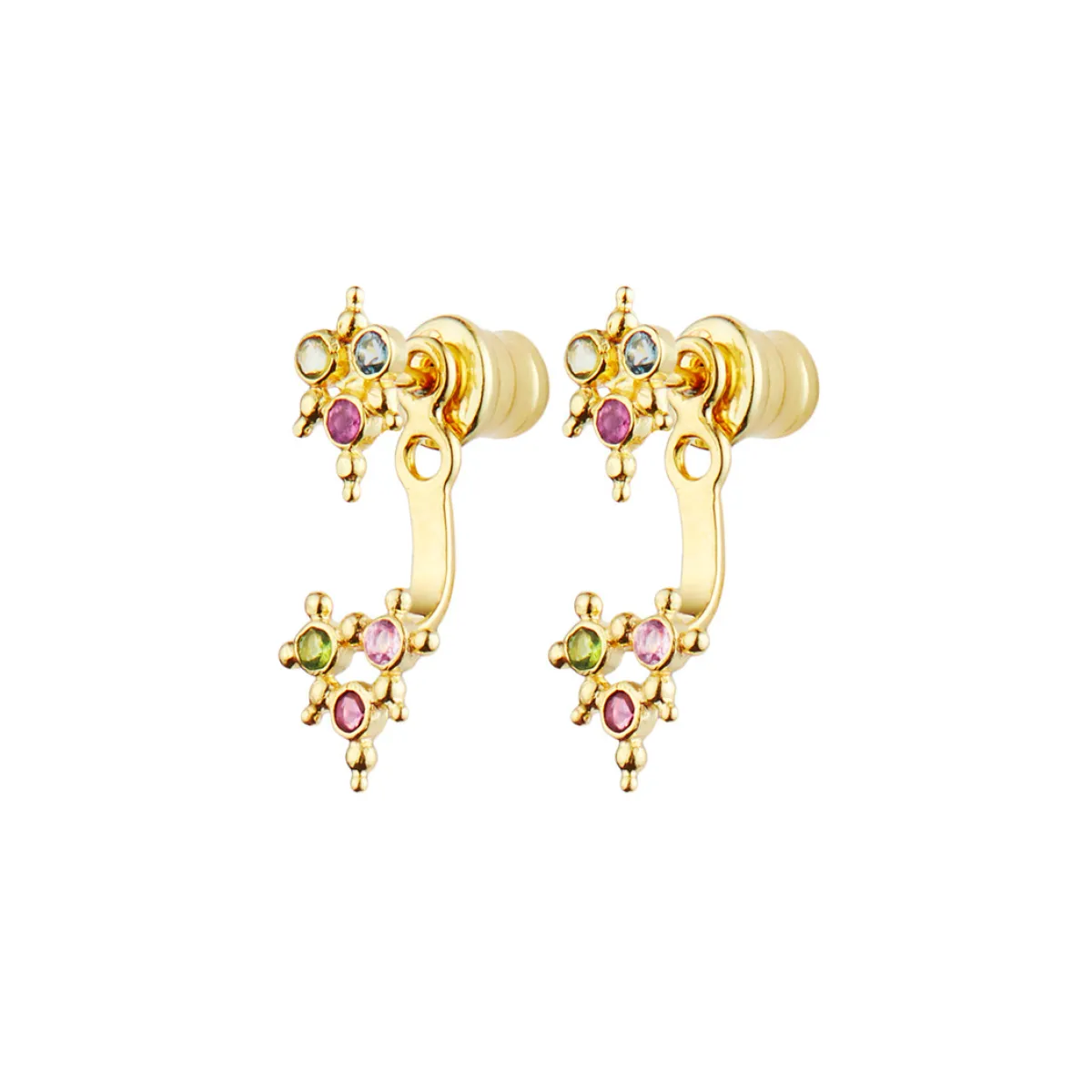 Tomfoolery N° 579 Gold & Zircon Double Stud Earrings New