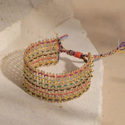 Tomfoolery N° 875 Multicoloured Silk & Tourmaline Wide Bracelet New