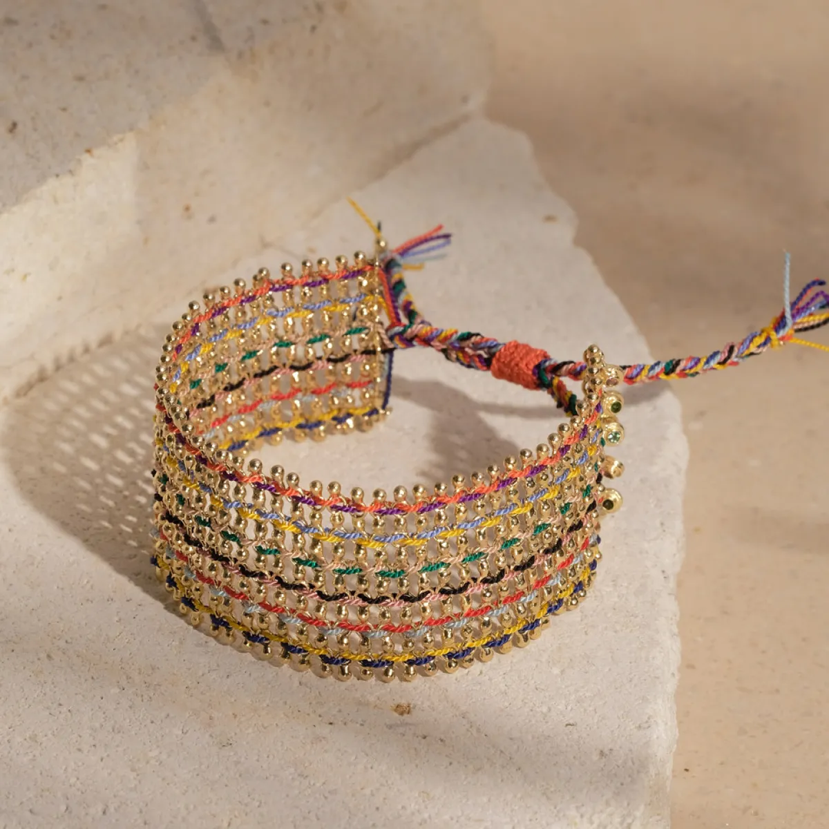 Tomfoolery N° 875 Multicoloured Silk & Tourmaline Wide Bracelet New