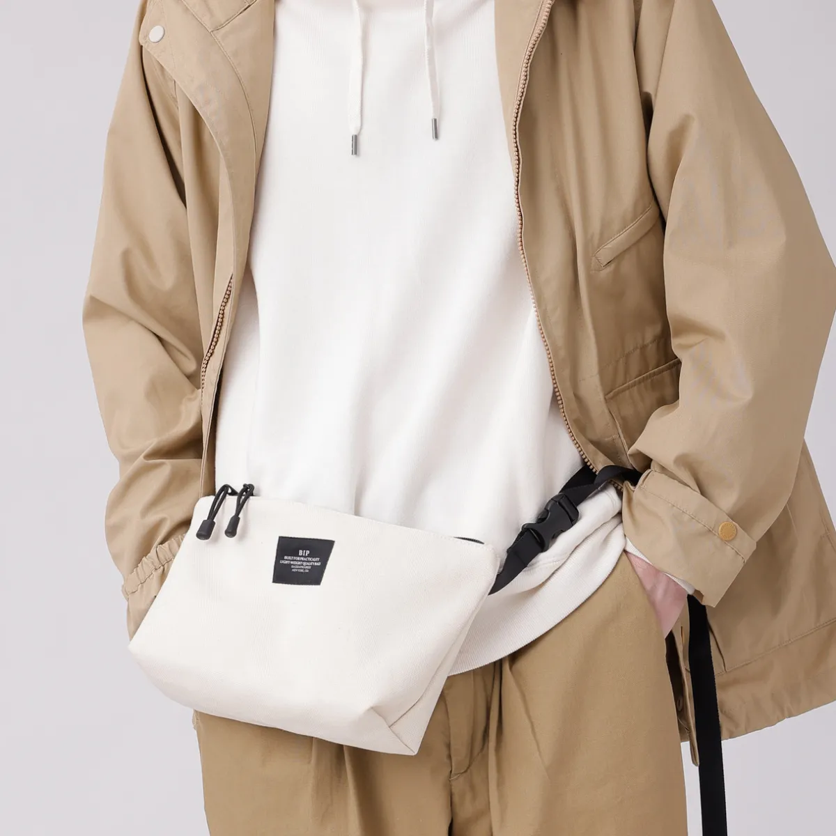 Tomfoolery Nylon Twill Fannypack Crossbody in Natural Outlet