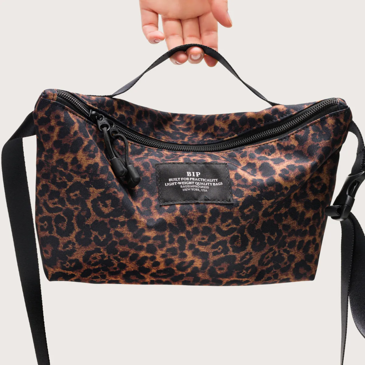 Tomfoolery Nylon Twill Fannypack Crossbody in Leopard Clearance