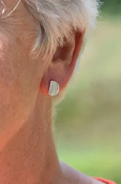 Tomfoolery Oak D-Shaped Studs in Silver Sale