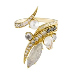 Tomfoolery One Of A Kind ‘Scatter Diamond, Labradorite & Pearl’ Art Ring Outlet