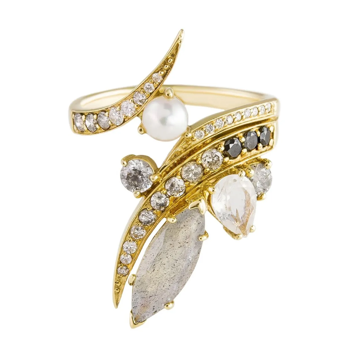 Tomfoolery One Of A Kind ‘Scatter Diamond, Labradorite & Pearl’ Art Ring Outlet