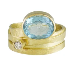 Tomfoolery One-Of-A-Kind Aquamarine & Diamond Art Ring Hot