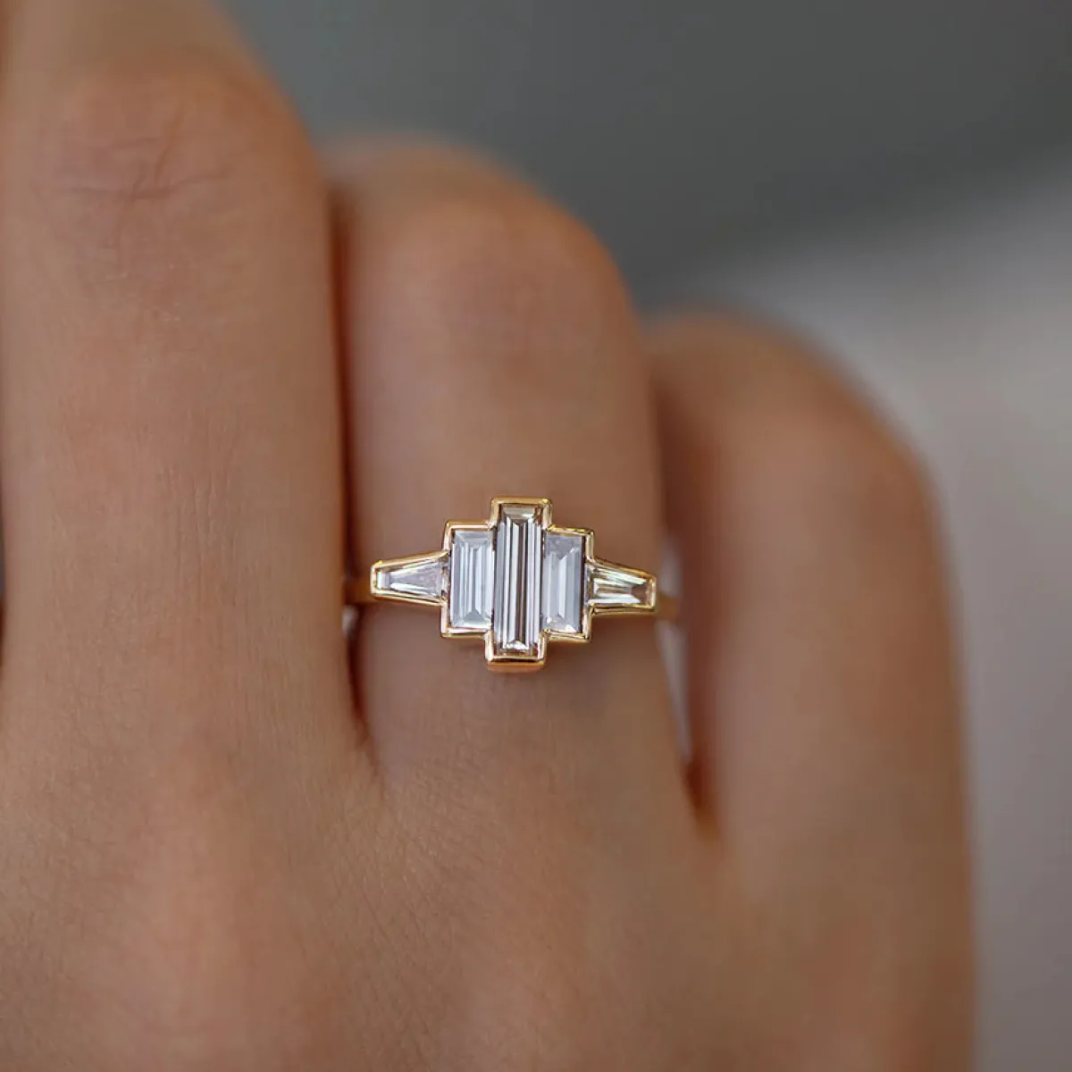 Tomfoolery One-Of-A-Kind Art Deco Inspired Engagement Ring with Baguette Diamonds Discount