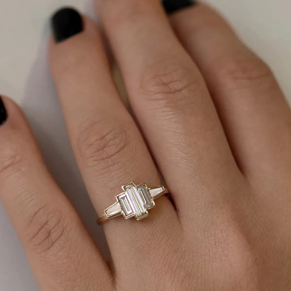 Tomfoolery One-Of-A-Kind Art Deco Inspired Engagement Ring with Baguette Diamonds Discount