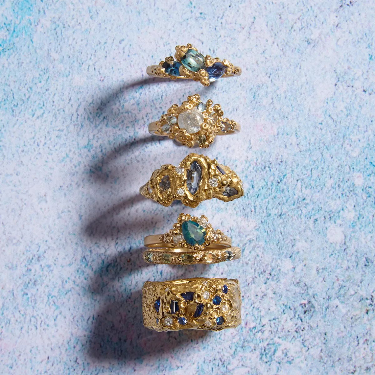 Tomfoolery One-Of-A-Kind Blue Sapphire Sunken Treasure Trio Ring New