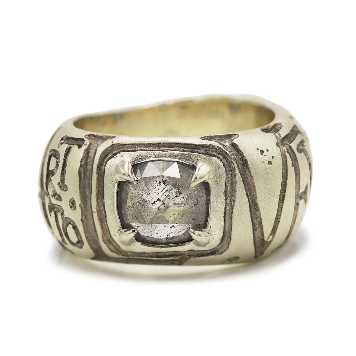 Tomfoolery One-Of-A-Kind “Every Heart to Love Will Come” White Gold Band Hot
