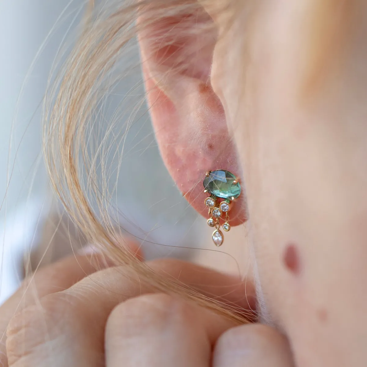 Tomfoolery One-Of-A-Kind Jellyfish Green Tourmaline & Diamond Earring Fashion