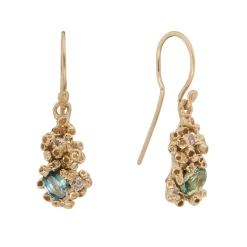 Tomfoolery One-Of-A-Kind Oval Sapphire & Antique Diamond Barnacle Cluster Drop Earrings New