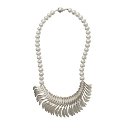 Tomfoolery One-Of-A-Kind Pearl Feathered Statement Necklace New
