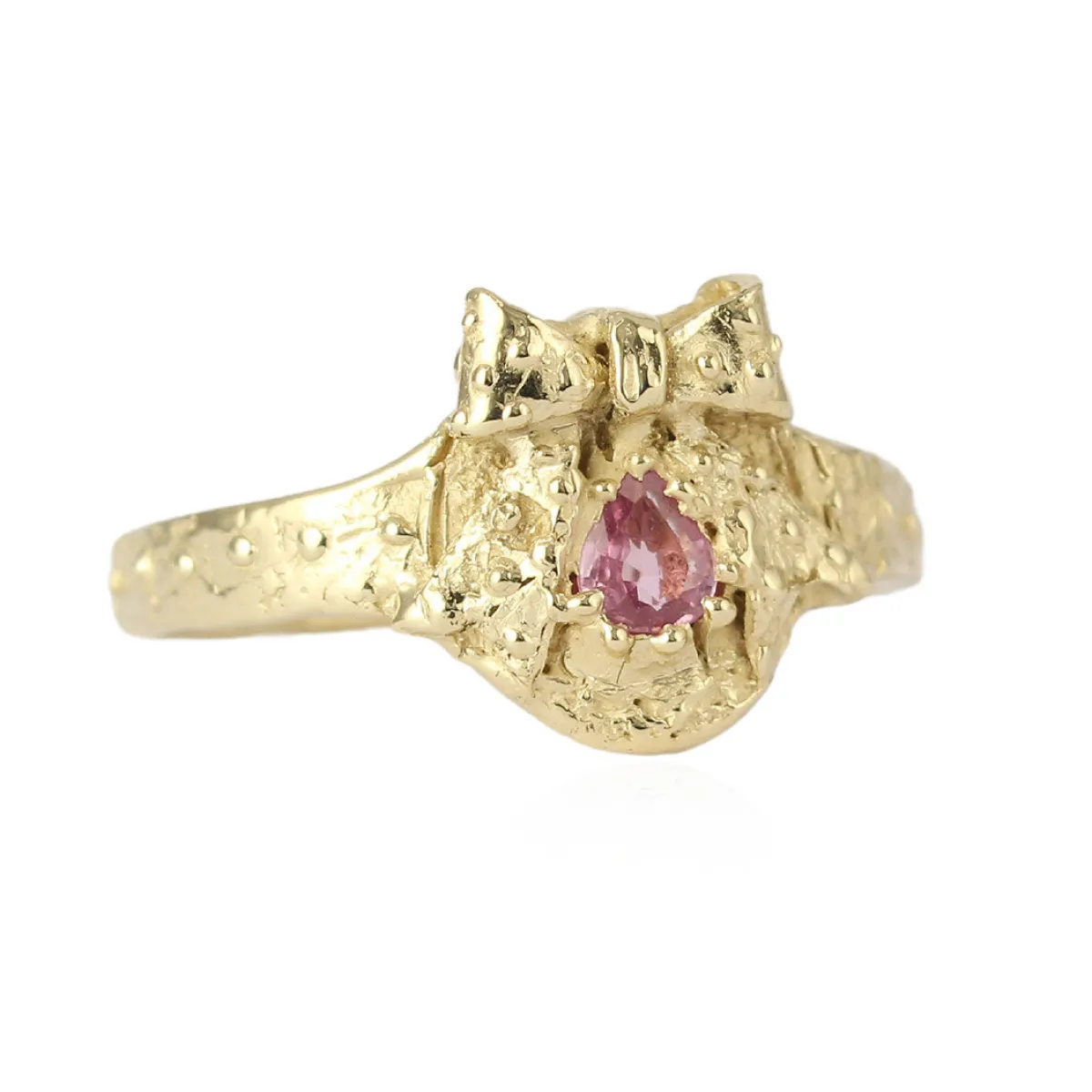 Tomfoolery One-Of-A-Kind Pink Sapphire Bow Shield Ring Outlet