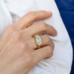 Tomfoolery One-Of-A-Kind Salt & Pepper Diamond Carved Signet Ring Clearance