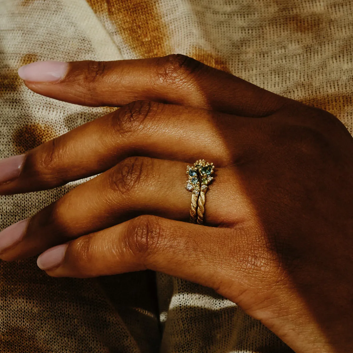 Tomfoolery One-Of-A-Kind Sapphire & Diamond Curve Organic Twist Ring Clearance