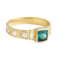 Tomfoolery One-Of-A-Kind Teal Tourmaline & Trillion Diamond Totem Ring Sale