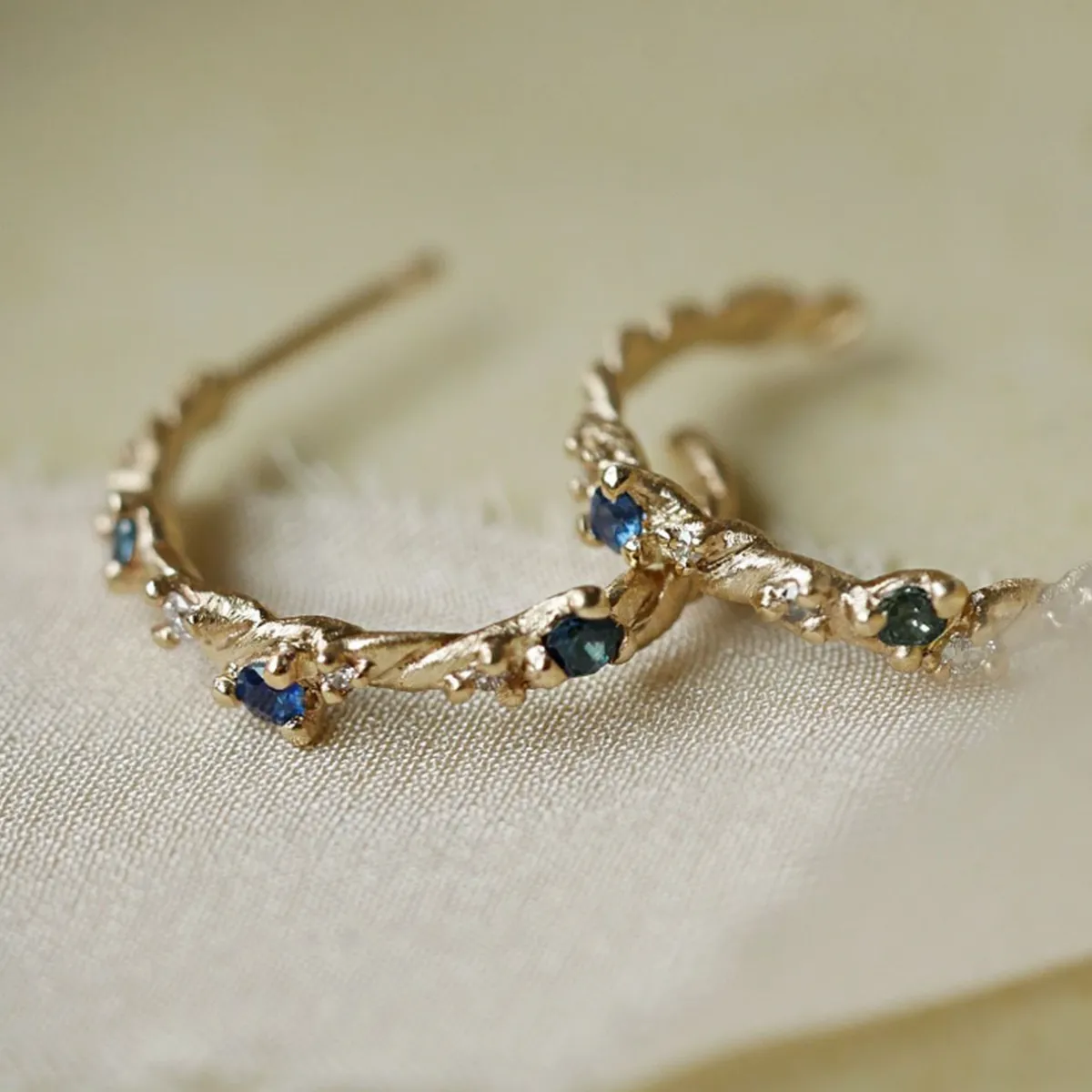 Tomfoolery One-Of-A-Kind Twisted Hoops with Scattered Sapphires Outlet
