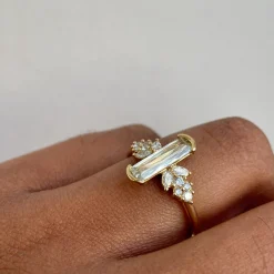 Tomfoolery OOAK Elongated Cushion Diamond Ring with Floral Sides Art Ring Sale