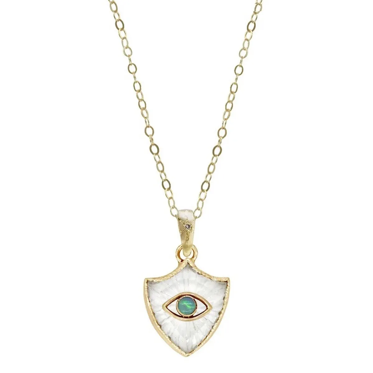 Tomfoolery Opal Eye Small Shield Amulet 14ct Yellow Gold Online
